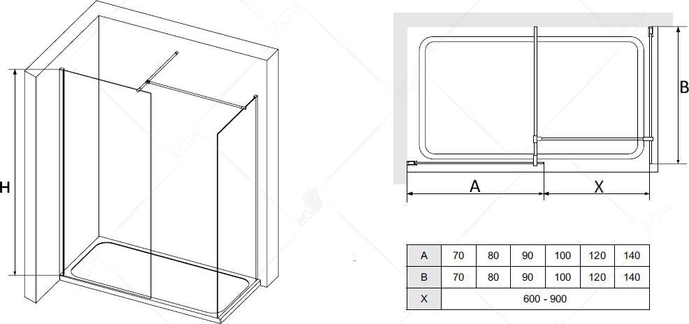 Душевая перегородка RGW Walk In WA-20B 80x90 см 02122089-11