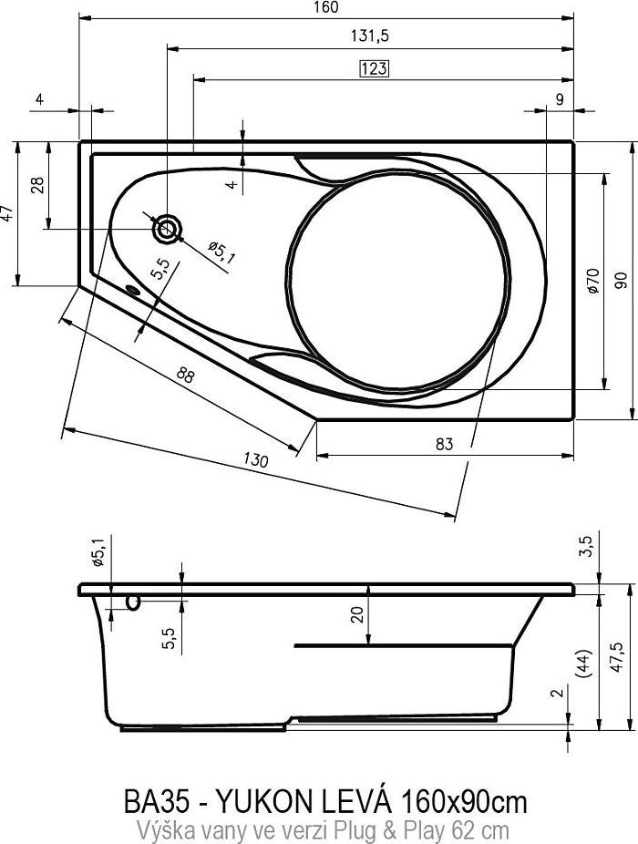 Акриловая ванна Riho Yukon 160x90 L B009012005 без гидромассажа