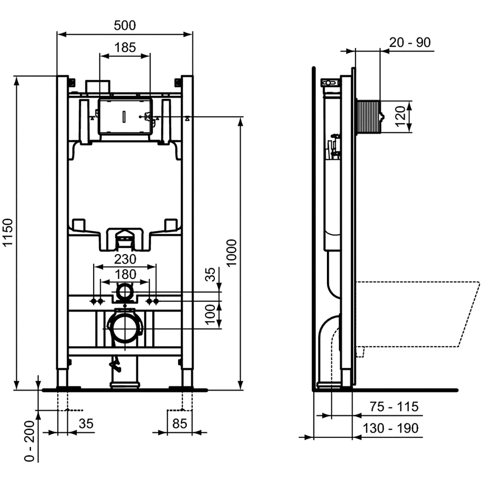 Инсталляция Ideal Standard ProSys Eco Frame 2.0 R046367 с унитазом Stworki Rotenburg R046367/WH52/R0121AC WH52, крышка микролифт, клавиша белая матовая