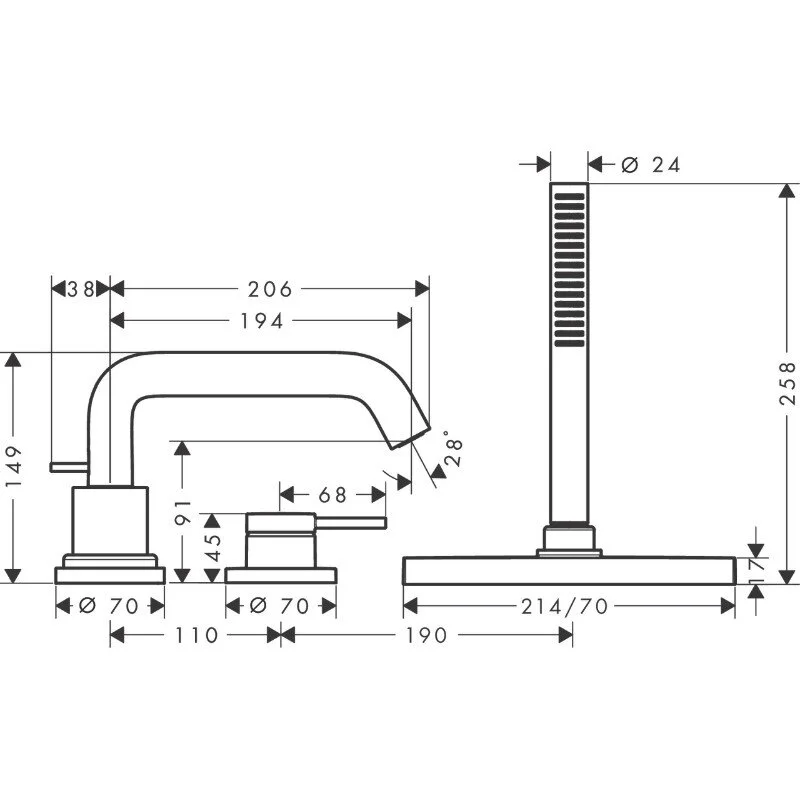 Смеситель для ванны с душем Hansgrohe Tecturis S 73447000 хром