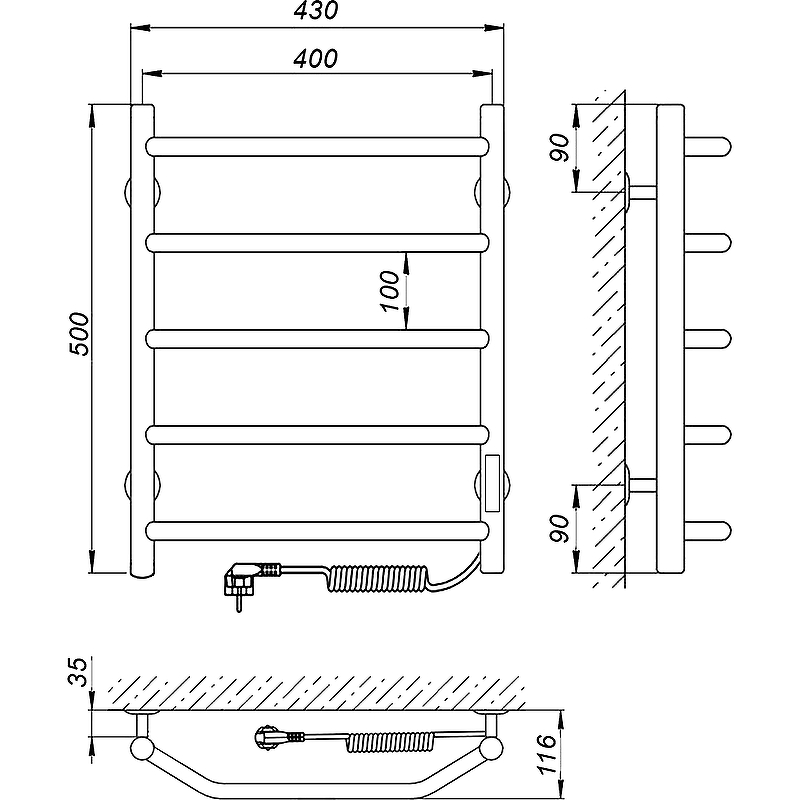 Электрический полотенцесушитель Laris Виктория П5 400x500 R 73207637, хром