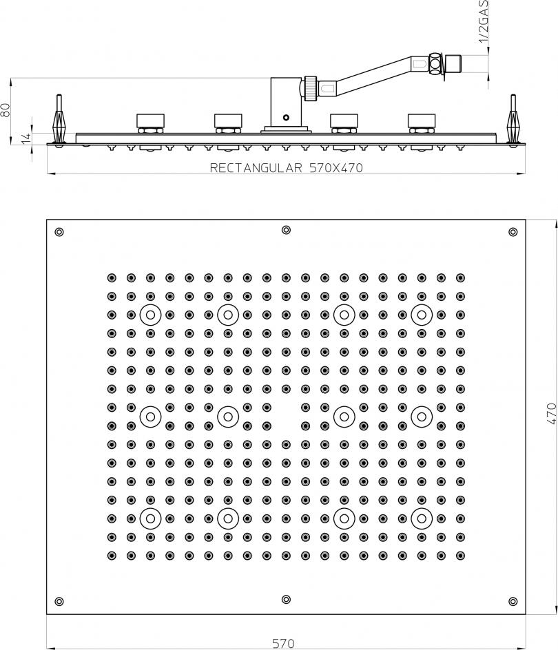 Верхний душ Bossini DREAM - Rectangular Light H37455 CR с хромотерапией