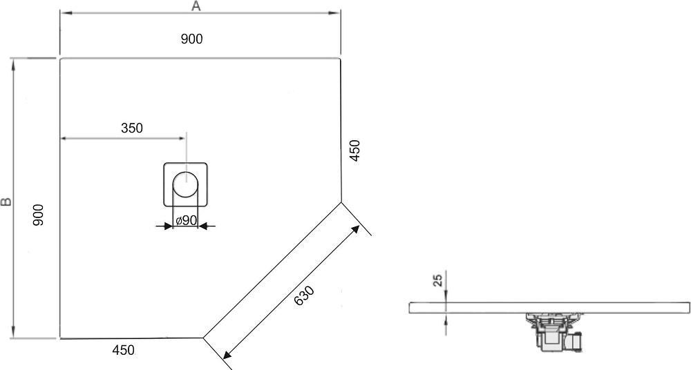 Поддон для душа RGW Stone Tray ST/T-0099W 90х90х25 с сифоном