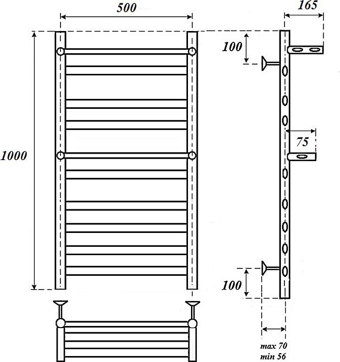 Полотенцесушитель водяной Point Артемида PN14150P П8 500x1000 c двумя полками, хром