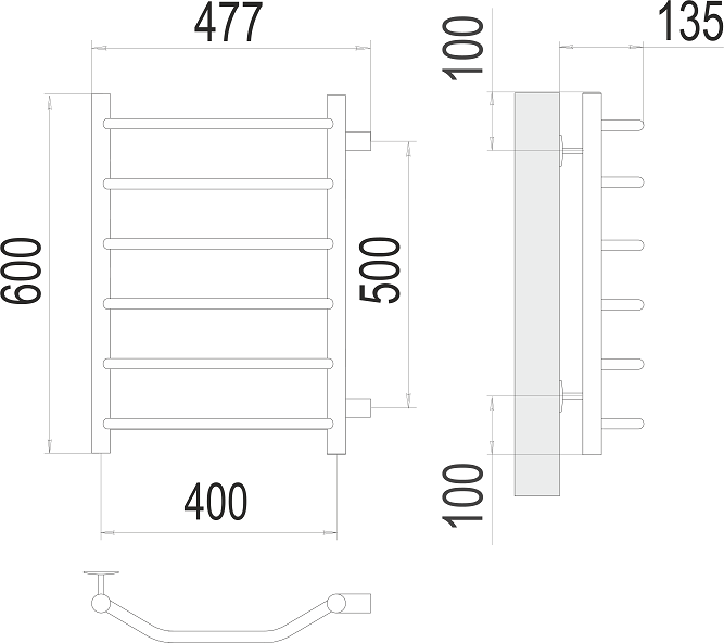 Полотенцесушитель водяной Terminus Виктория П6 400x600 БП500 4670078530059, хром