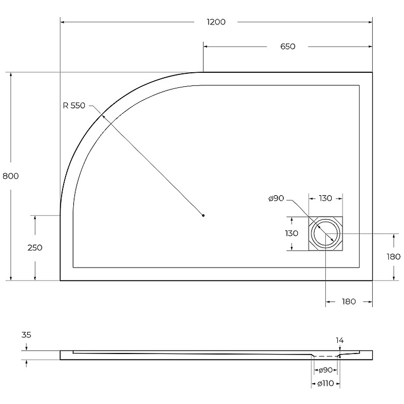 Душевой поддон из искусственного камня BelBagno TRAY-MR-UNO-RH-120/80-550-35-W-L 120x80 левый, белый