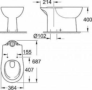 Чаша унитаза Grohe Bau Ceramic 39429000 безободковая