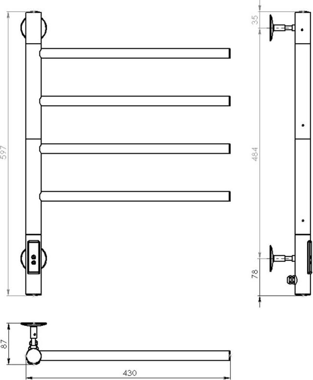 Полотенцесушитель электрический Vincea 43x60 VTD-1S1CE, хром