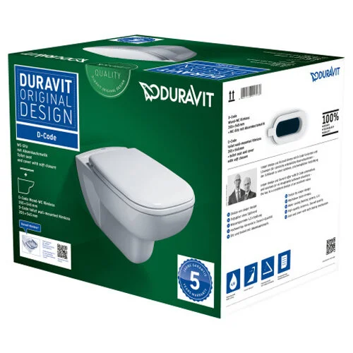 Подвесной унитаз Duravit D-Code Rimless 25700900002, с крышкой-сиденьем SoftClose 0067390000, безободковый