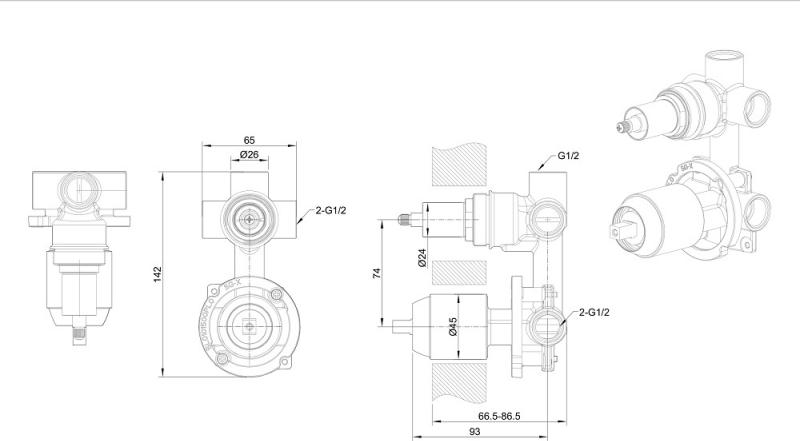 Скрытая часть для смесителя Bravat D969CP-B-ENG, хром