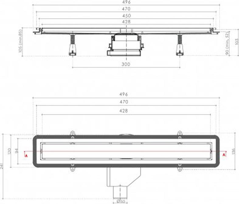 Душевой лоток Pestan Confluo Premium Line 450 Black Glass Gold 13100114, черный/золото