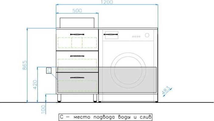 Тумба под раковину со столешницей Style Line Берн 120 ЛС-000010046 под стиральную машину