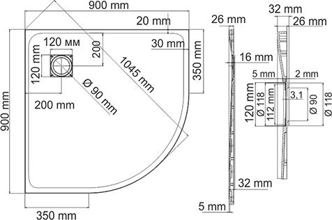 Поддон для душа Wasserkraft Main 41T01 90 см