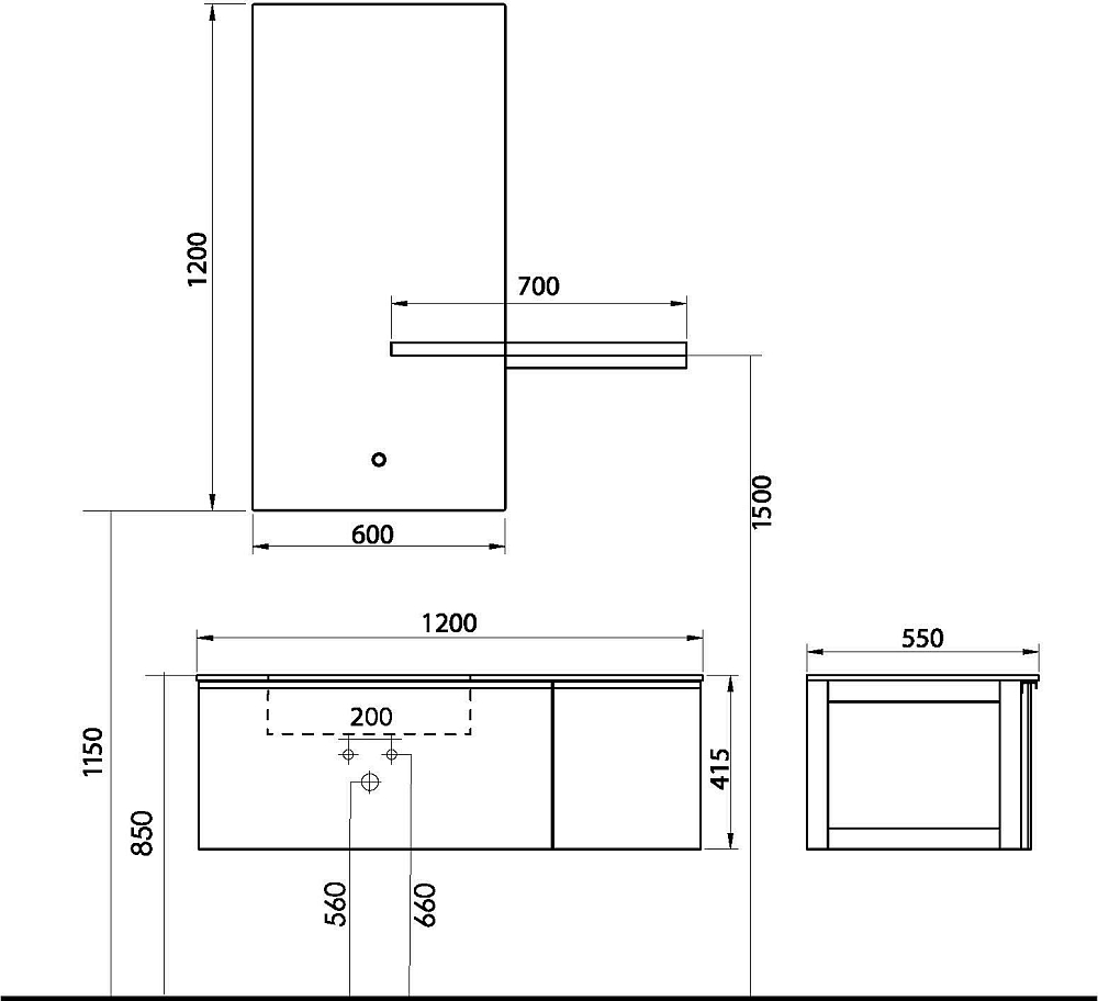 Тумба с раковиной Orans BC-V8106-1200 120 8106000, черный