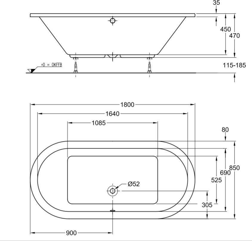 Акриловая ванна Geberit TAWA 650400000, белый