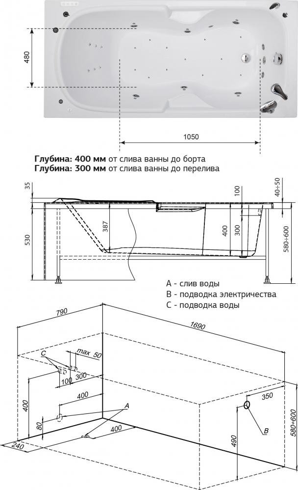 Акриловая ванна Aquanet Polo 170х80 00205539