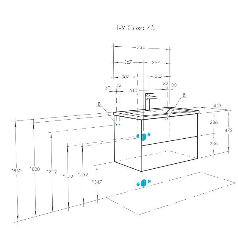 Тумба с раковиной Aquaton Сохо 1A2581K1AJ9A0 серый