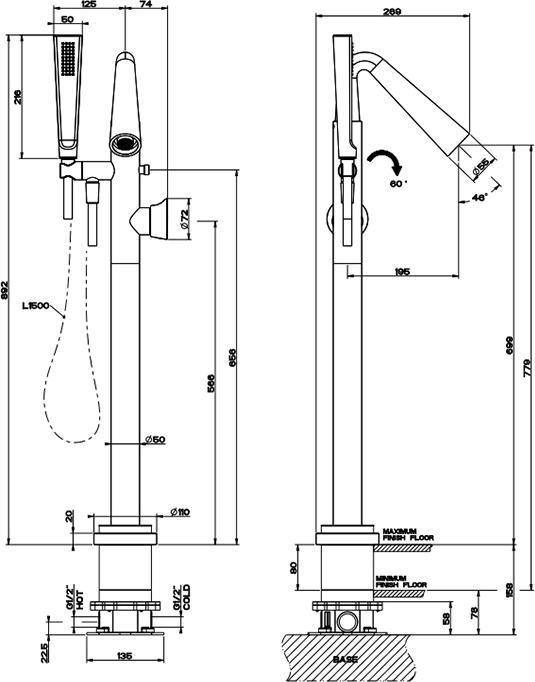 Напольный смеситель для ванны Gessi Cono 45028#031, хром