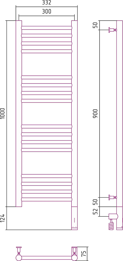 Полотенцесушитель электрический Сунержа Богема 3.0 1000x300 00-5805-1030 МЭМ правый, хром