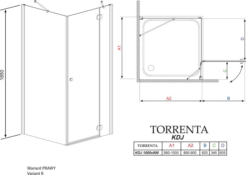 Душевой уголок Radaway Torrenta KDJ 100x90 стекло гарфит R