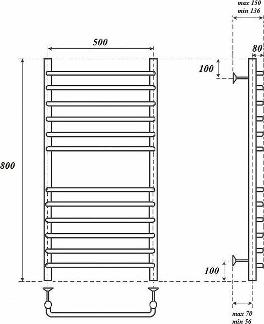 Полотенцесушитель электрический Point PN09158SE П12 500x800 левый/правый, хром