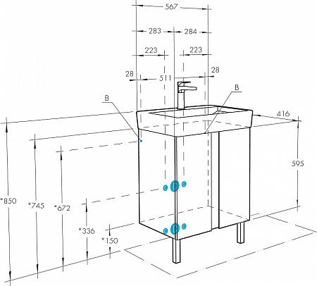 Комплект тумба с раковиной Aquaton Кантри 60, белый/дуб верона