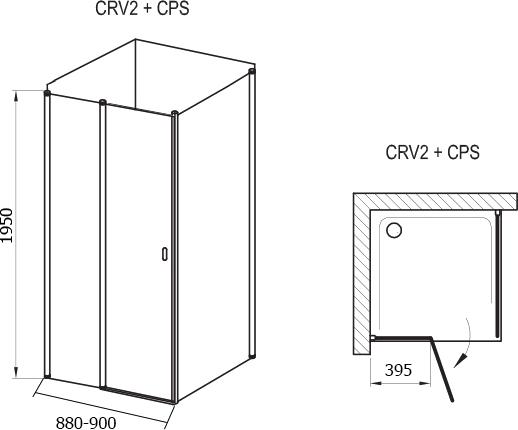 Душевой уголок Ravak CRV2-90+CPS Transparent профиль белый