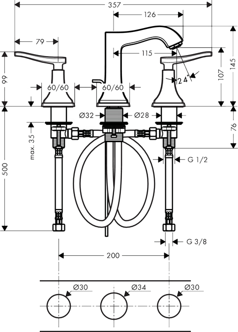 Смеситель Hansgrohe Metropol Classic 31330000 для раковины