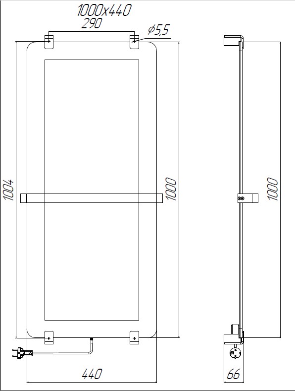 Полотенцесушитель электрический Allen Brau Infinity 00325637 100x44 с рейлингом 2.0 и креплением, черный матовый