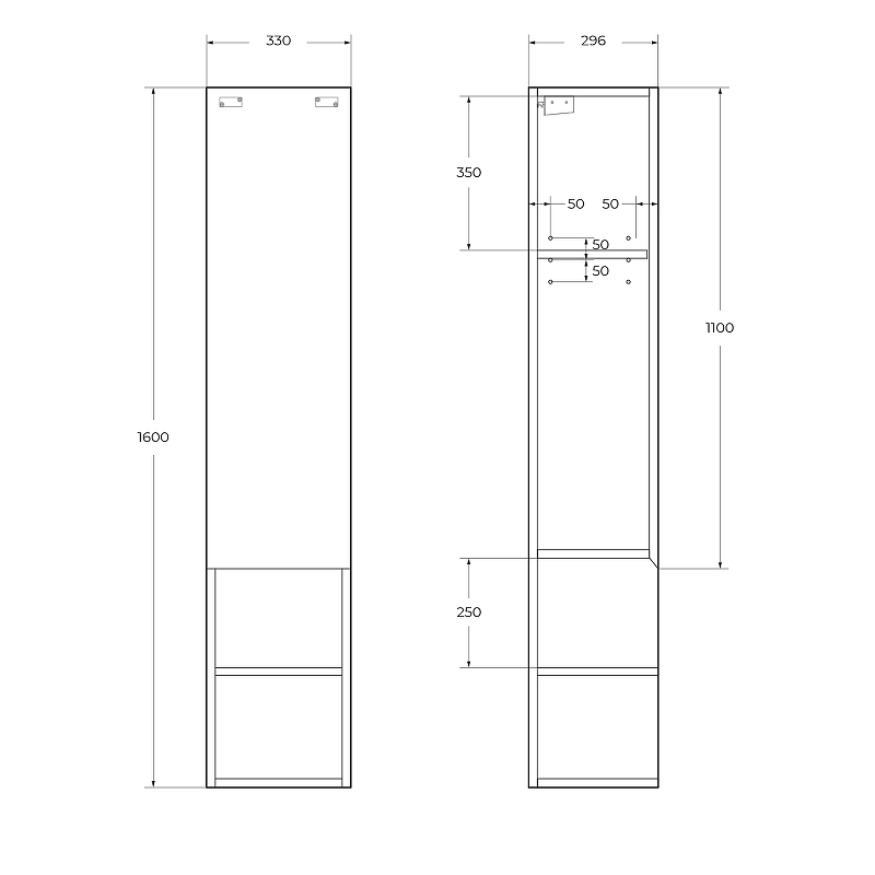 Шкаф-пенал BelBagno KRAFT-1600-1A-SC-RT-L 33 см левый, Rovere Tabacco