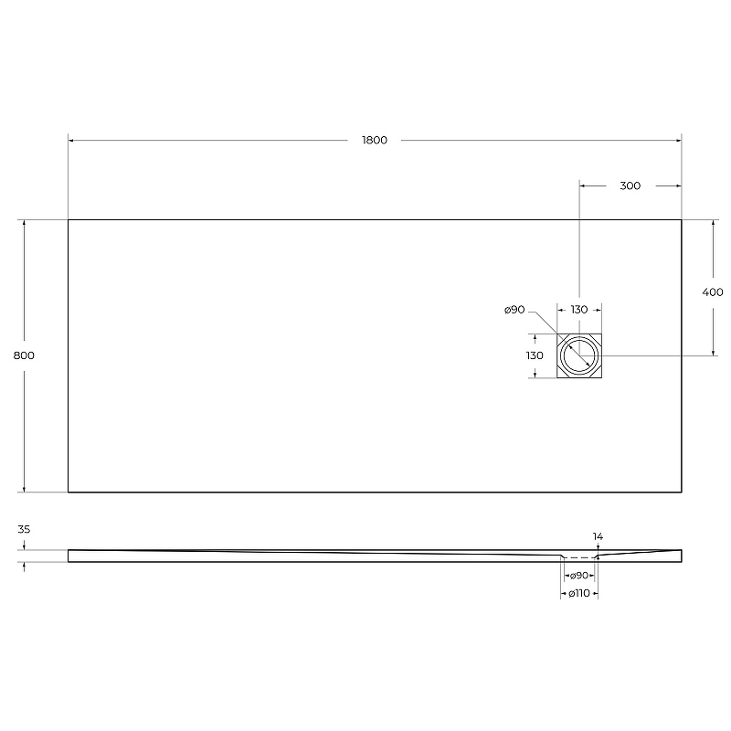 Душевой поддон из искусственного камня BelBagno TRAY-MR-UNO-AH-180/80-35-W-CR 180x80, белый