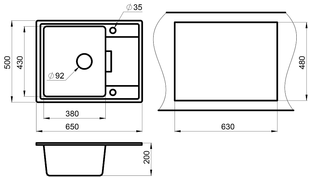 Мойка кухонная Granula 6503, ГРАФИТ графит