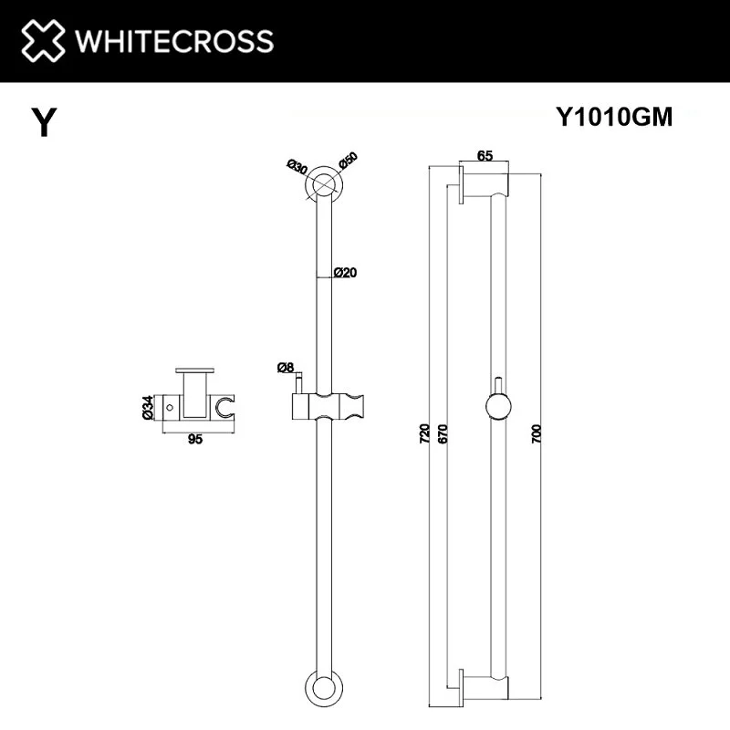 Штанга душевая Whitecross Y Brushed Nickel Y1010NIB серый