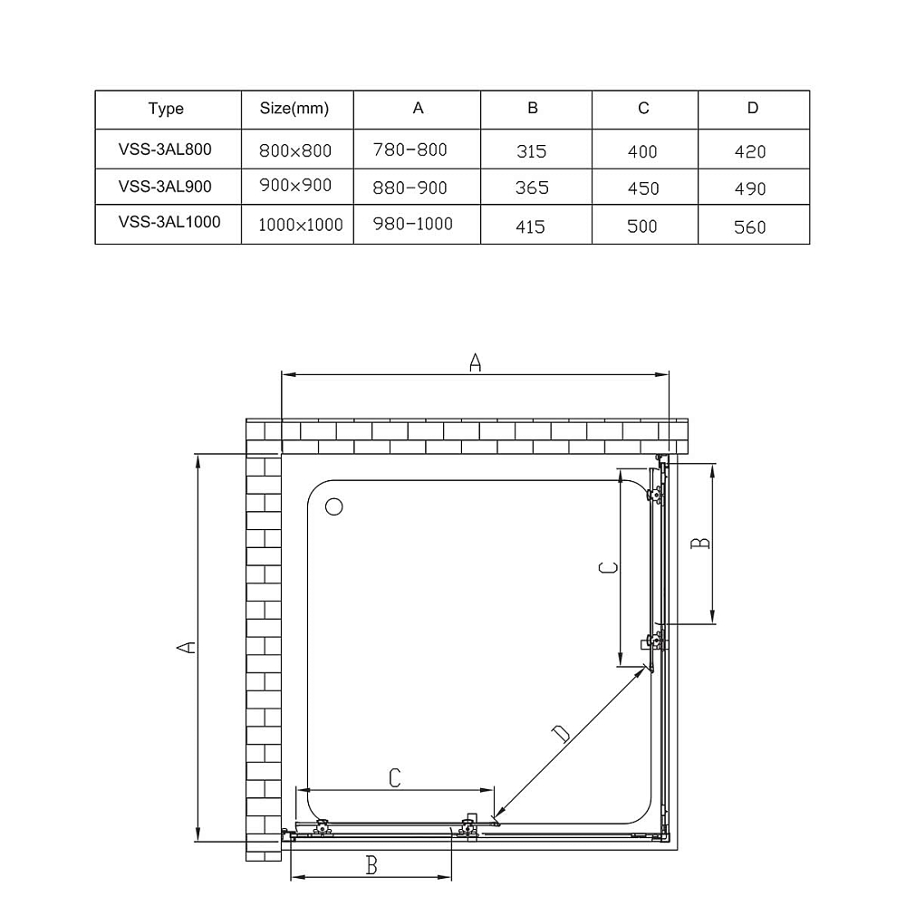 Душевой уголок Vincea Alpha VSS-3AL900CLB 90x90, черный, стекло прозрачное