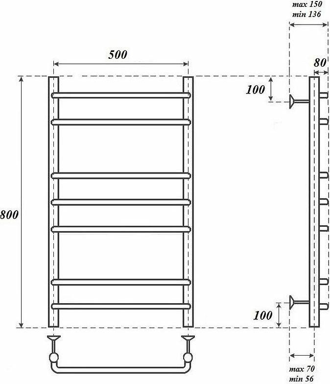 Полотенцесушитель водяной Point PN09158 П7 500x800, хром