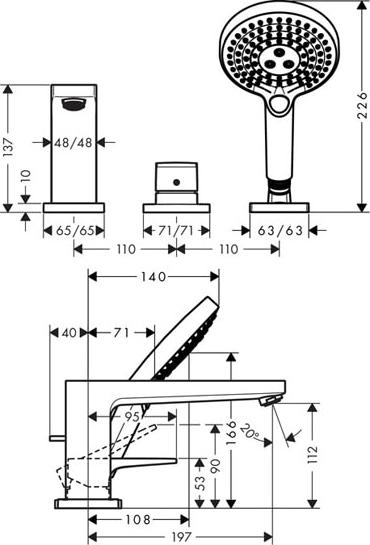 Смеситель на край ванны Hansgrohe Metropol 74551000, хром