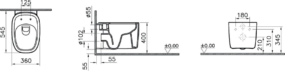 Подвесной безободковый унитаз Vitra Plural Rim-Ex 7830B401-0075, матовый белый