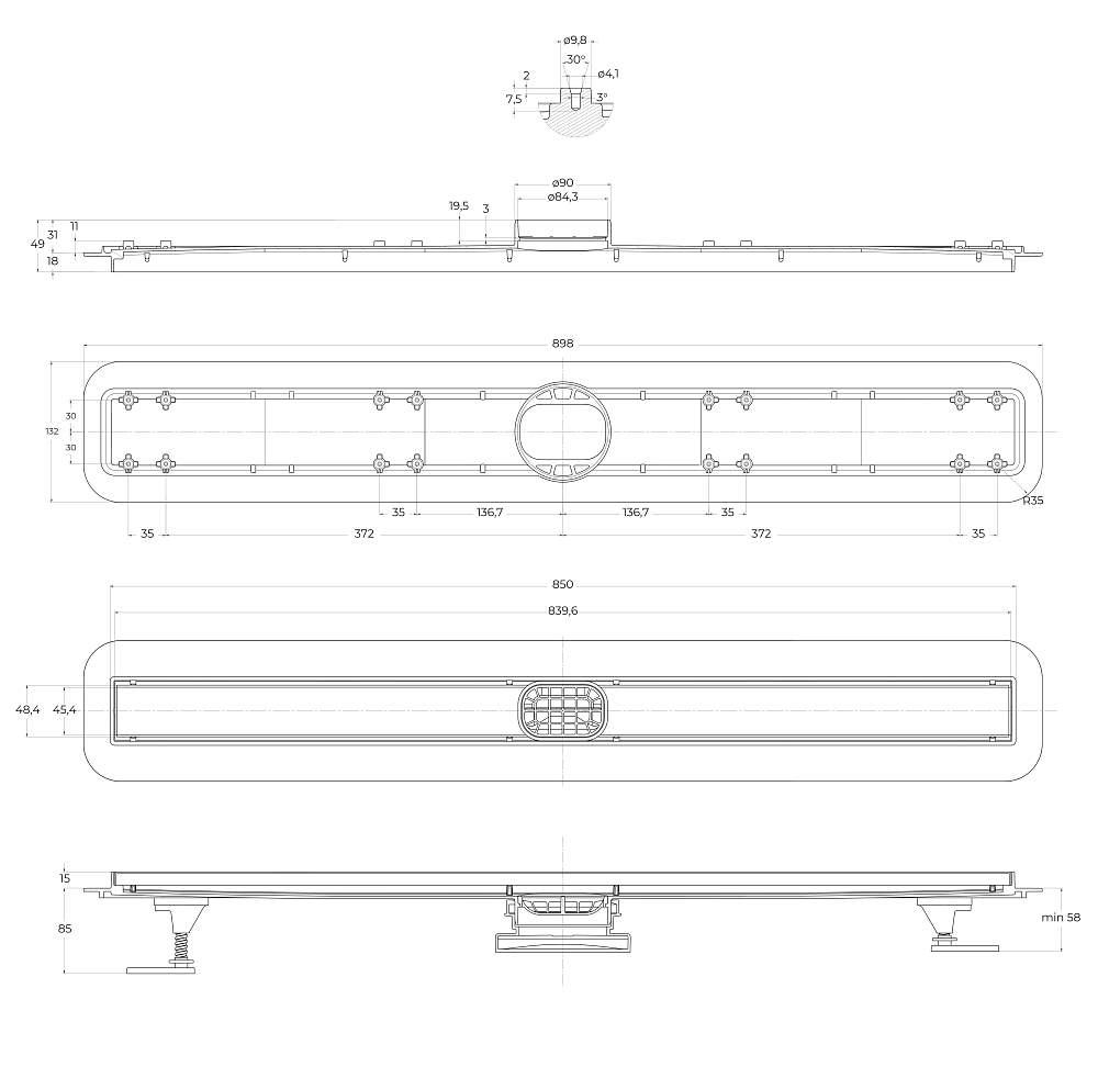 Душевой лоток BelBagno Luce BB-LD-LUCE-90-CR черный