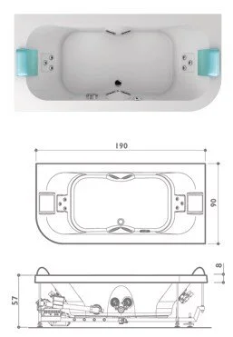 Акриловая ванна Jacuzzi Aquasoul Double 9443-603A Dx/9F23-5025 белый