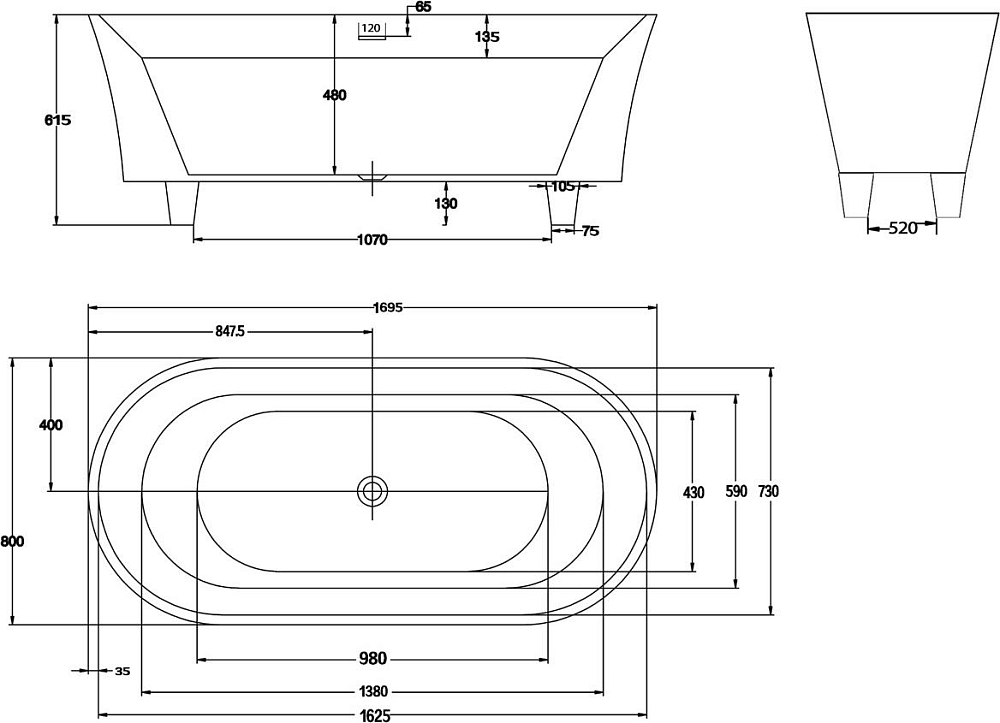 Акриловая ванна BelBagno 170х80 BB40-1700 marine