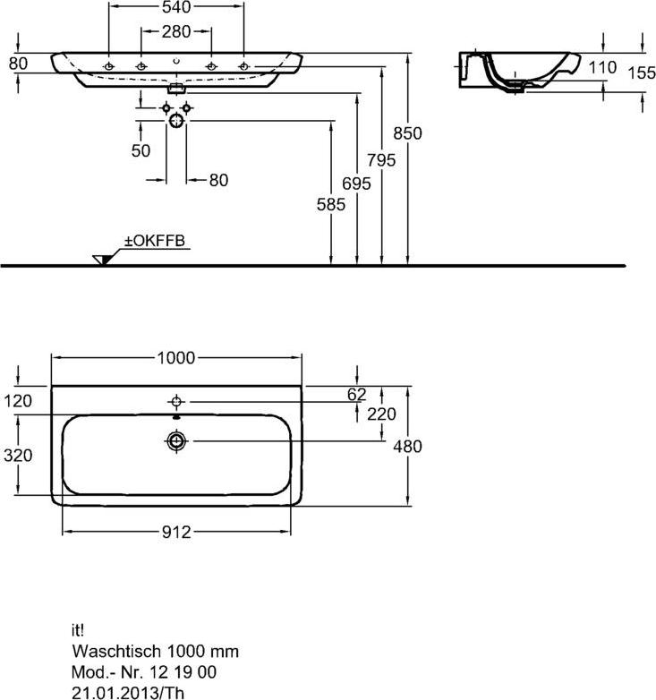 Раковина 100 см Geberit (Keramag) It! 121900000, белый