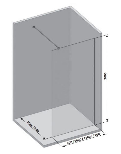 Душевая перегородка Ravak Walk-In Wall Air GW9WG0300Z1C 120х200 см витраж транспарент, профиль чёрный