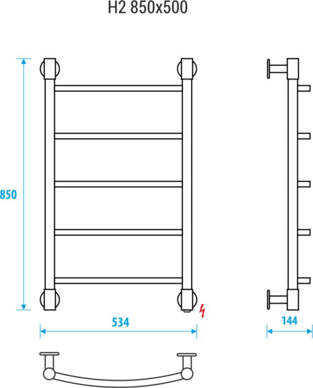 Полотенцесушитель электрический Energy H2 850x500 RAL 9005, EETR0000H28550R905M