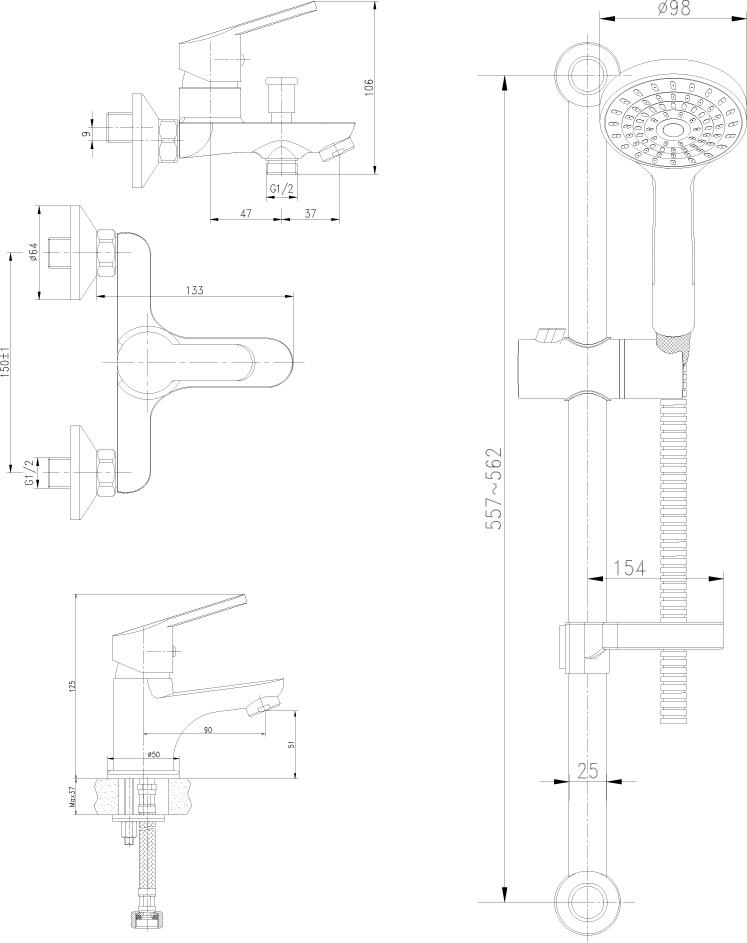 Комплект смесителей 3 в 1 Lemark Set LM7301C, хром