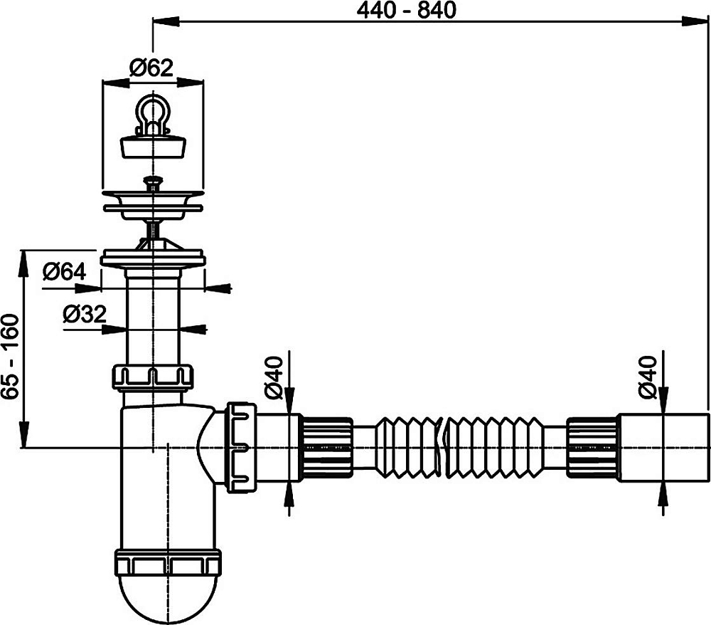 Сифон для раковины AlcaPlast A41 Flexi A41+A710