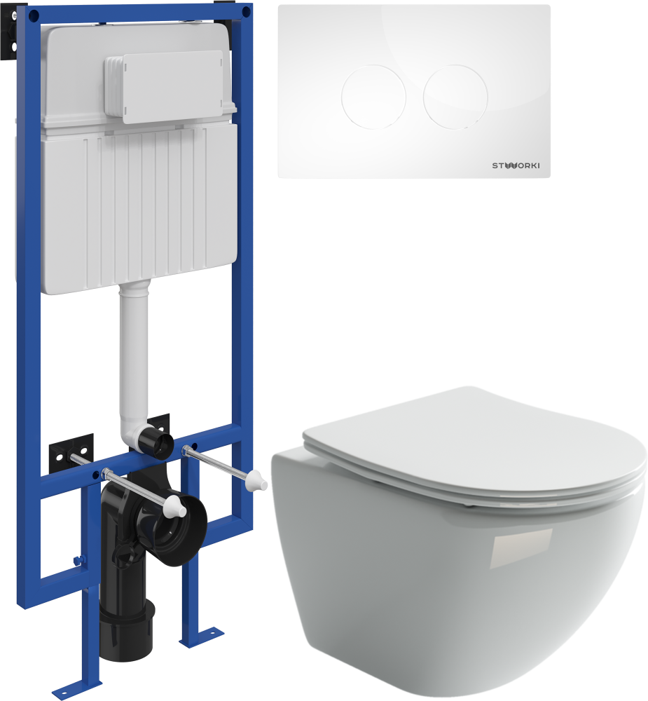 Комплект Унитаз подвесной Ceramicanova Metropol CN4002 безободковый + Инсталляция STWORKI + Кнопка Хельсинки 500470 белая