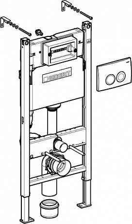 Комплект инсталляции Geberit Duofix Delta 458.124.21.1 3 в 1 с кнопкой смыва и подвесным унитазом Geberit Acanto 500.600.01.2 с сиденьем микролифт 500.605.01.2