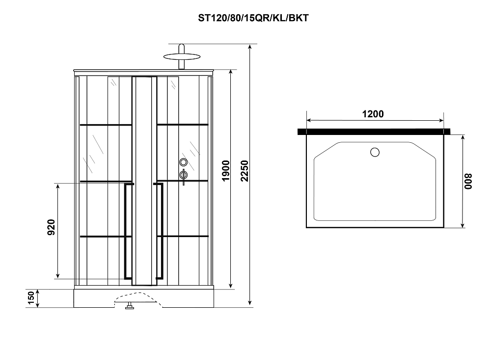 Душевая кабина Niagara Standart ST120/80/15QR/KL/BKT стекло прозрачное с узором, профиль черный