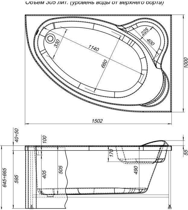 Акриловая ванна Aquanet Mayorca R 150х100 00205438