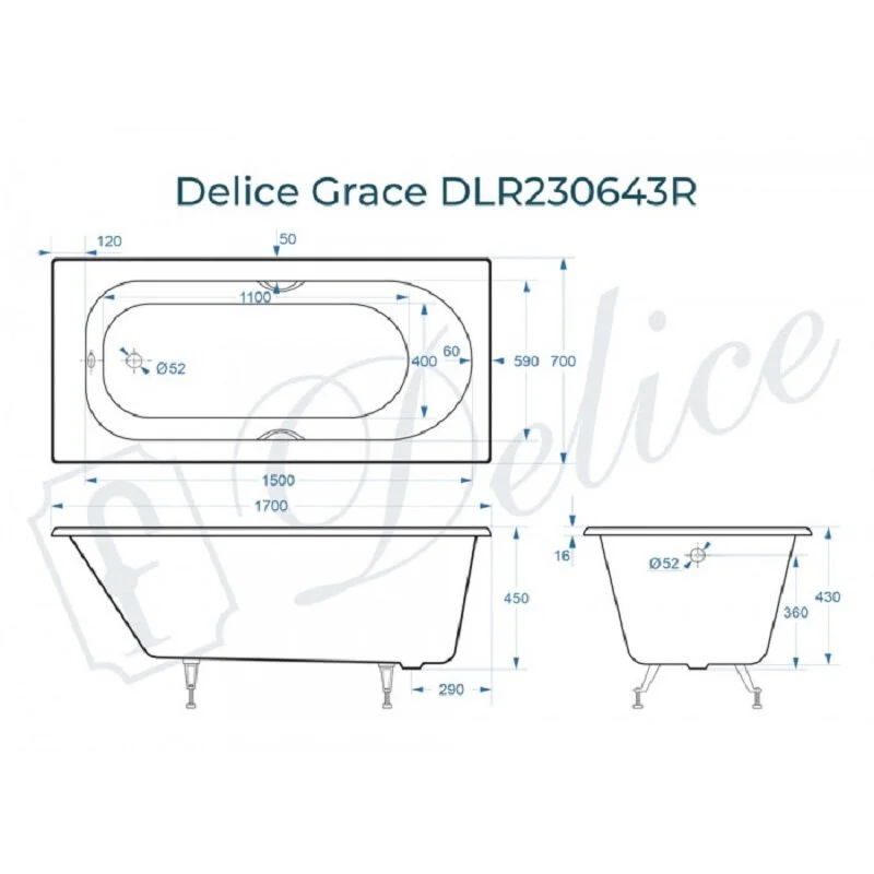 Чугунная ванна Delice Grace DLR230643R белый